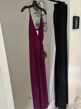 David's Bridal Deep Magenta V-Neck Spaghetti Strap Maxi Dress